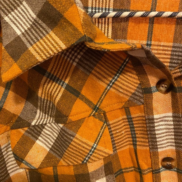 Orange and Brown Plaid Flannel Button-up Shirt - Picture 4 of 5